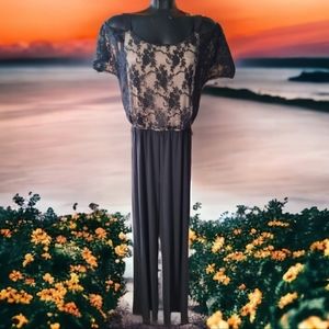 Emma & Michele Lace Bodice Pant Suit with Peek-a-boo Shoulders